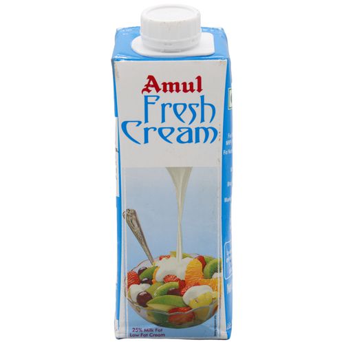Amul Fresh Cream - 25% Milk Fat Low Fat, 250 ml