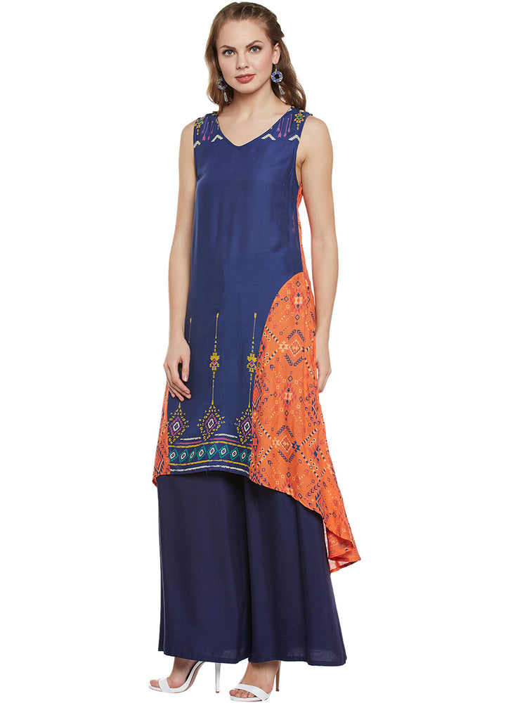 Sleeveless V-Neck Printed Long Women's Kurta, Style Code - S17364N