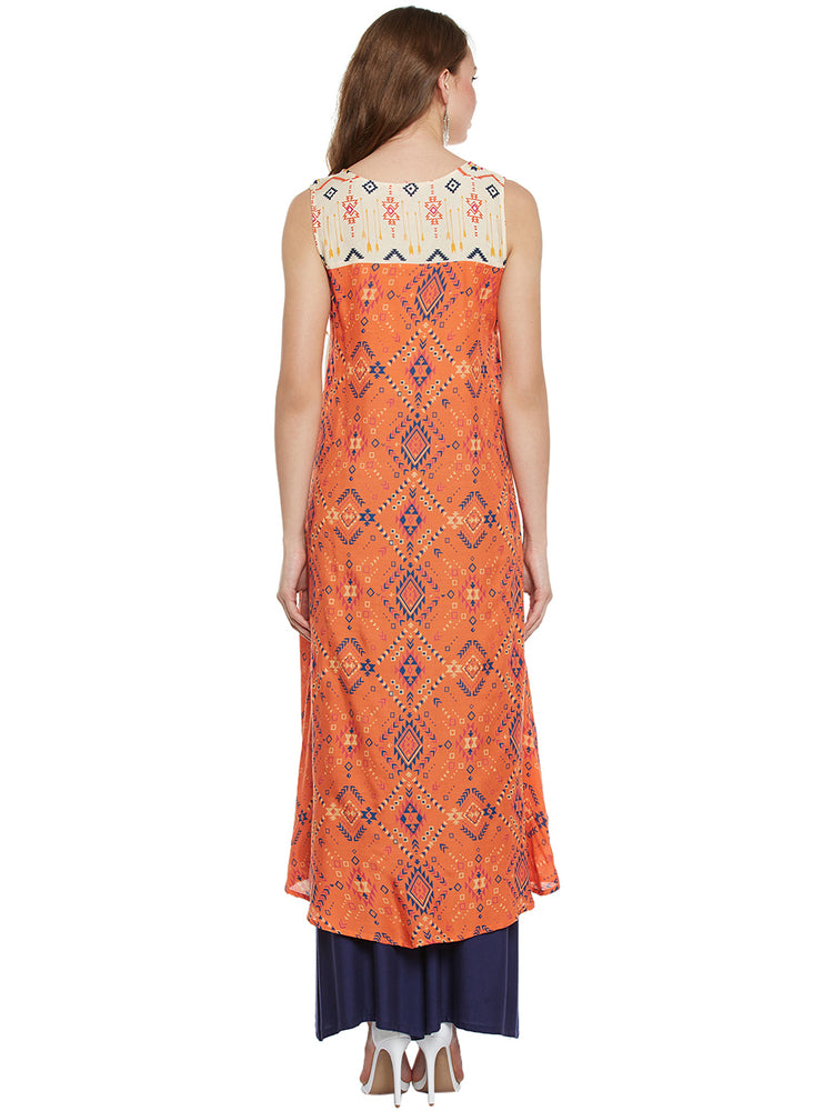Sleeveless V-Neck Printed Long Women's Kurta, Style Code - S17364N