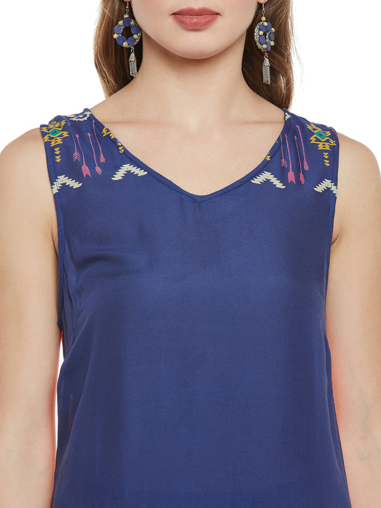 Sleeveless V-Neck Printed Long Women's Kurta, Style Code - S17364N