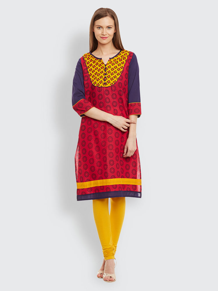 Straight Cotton Round Neck Women's Kurta, Style Code - S16070N