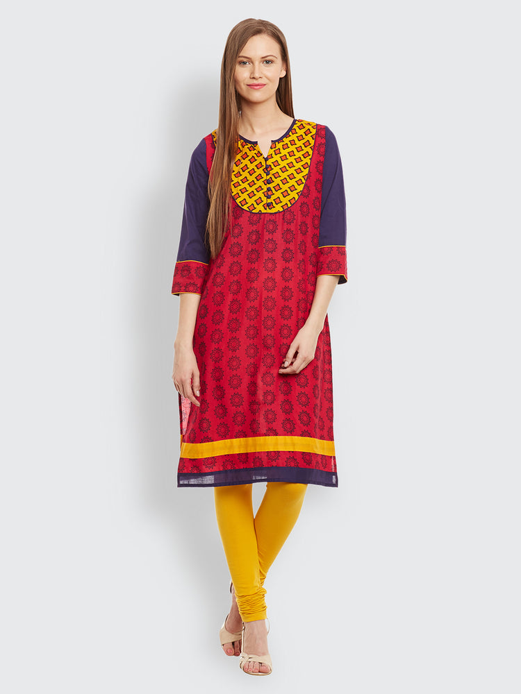 Straight Cotton Round Neck Women's Kurta, Style Code - S16070N