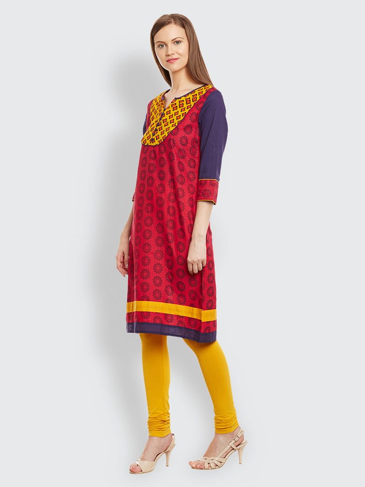 Straight Cotton Round Neck Women's Kurta, Style Code - S16070N
