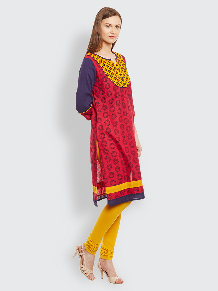 Straight Cotton Round Neck Women's Kurta, Style Code - S16070N