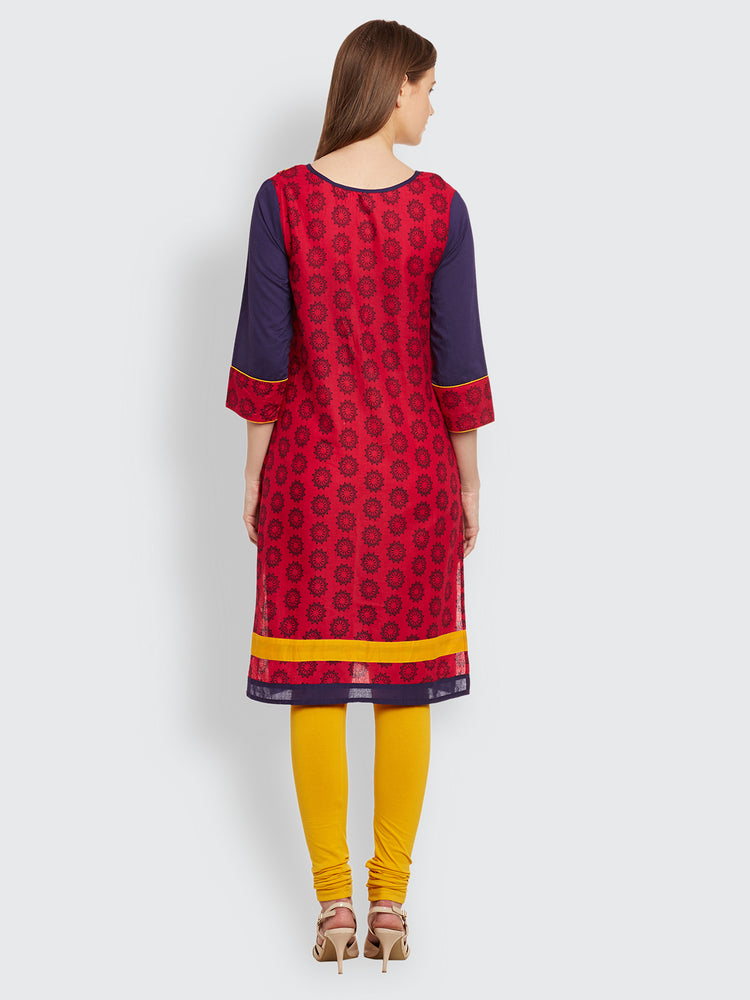 Straight Cotton Round Neck Women's Kurta, Style Code - S16070N