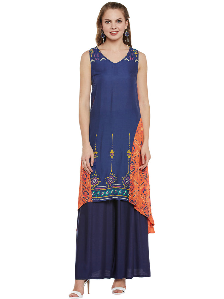 Sleeveless V-Neck Printed Long Women's Kurta, Style Code - S17364N
