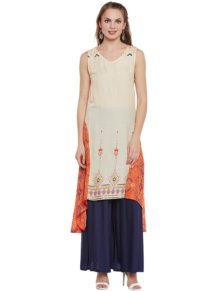 Sleeveless V-Neck Printed Long Women's Kurta, Style Code - S17364N