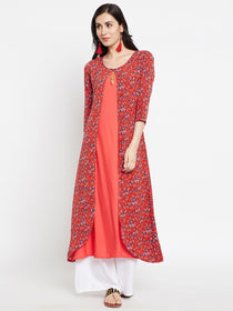 Flared Printed Round Neck Long Women's Kurta, Style Code - 18002