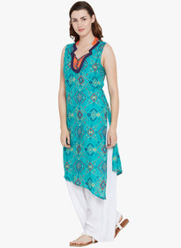 Printed Asymmetric Mandarin Collar Knee-Length Women's Kurta, Style Code - MP16