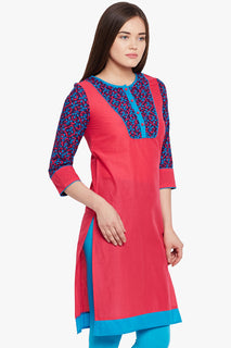 Straight Cotton Round Neck Women's Kurta, Style Code - S16016