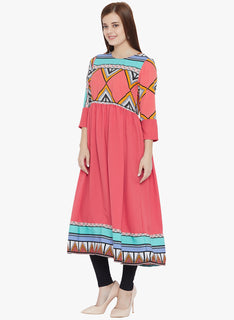 Flared Printed Round Neck Long Women's Kurta, Style Code - MP27