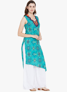 Printed Asymmetric Mandarin Collar Knee-Length Women's Kurta, Style Code - MP16