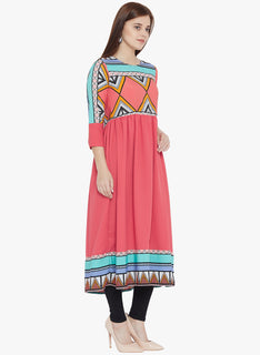 Flared Printed Round Neck Long Women's Kurta, Style Code - MP27
