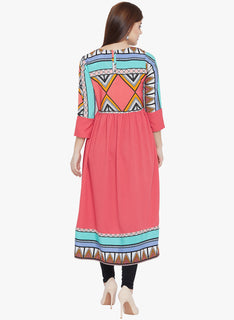 Flared Printed Round Neck Long Women's Kurta, Style Code - MP27