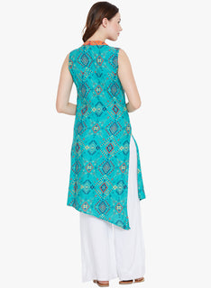 Printed Asymmetric Mandarin Collar Knee-Length Women's Kurta, Style Code - MP16