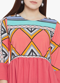 Flared Printed Round Neck Long Women's Kurta, Style Code - MP27