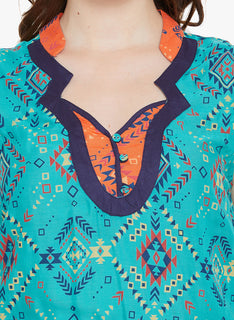 Printed Asymmetric Mandarin Collar Knee-Length Women's Kurta, Style Code - MP16