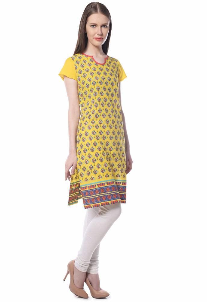 Short Cotton Round Neck Women's Kurta, Style Code - S16157N