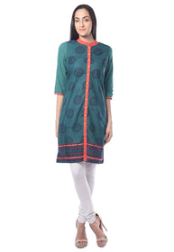 Straight Chevron Cotton Mandarin Collar Women's Kurta, Style Code - S16082N