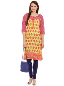 Straight Cotton Round Neck Women's Kurta, Style Code - S16146N