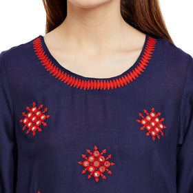 Mirror Work High-Low Round Neck Women's Kurta, Style Code - FW16016B