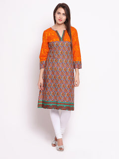 straight Printed Cotton V-Neck Knee-Length Women's Kurta, Style Code - S16006