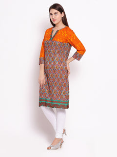 straight Printed Cotton V-Neck Knee-Length Women's Kurta, Style Code - S16006