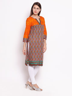 straight Printed Cotton V-Neck Knee-Length Women's Kurta, Style Code - S16006