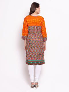 straight Printed Cotton V-Neck Knee-Length Women's Kurta, Style Code - S16006