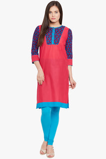 Straight Cotton Round Neck Women's Kurta, Style Code - S16016