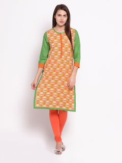 Straight printed Round Neck Knee-Length Women's Kurta, Style Code - S16019N