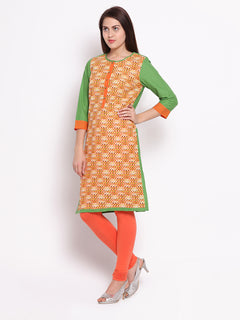 Straight printed Round Neck Knee-Length Women's Kurta, Style Code - S16019N