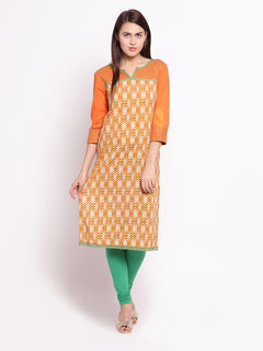 Straight Printed Round Neck Knee-Length Women's Kurta, Style Code - S16039N