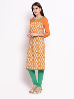 Straight Printed Round Neck Knee-Length Women's Kurta, Style Code - S16039N