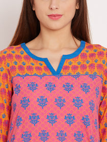 Printed Straight Round Neck Knee-Length Women's Kurta, Style Code - S16040N