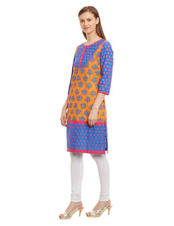 Straight Printed Round Neck Knee-Length Women's Kurta, Style Code - S16041N