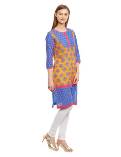 Straight Printed Round Neck Knee-Length Women's Kurta, Style Code - S16041N
