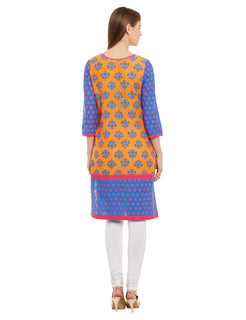 Straight Printed Round Neck Knee-Length Women's Kurta, Style Code - S16041N