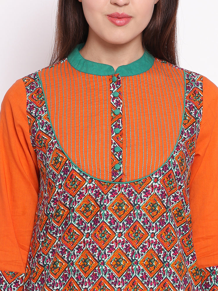 Straight Printed Mandarin Collar Short Women's Kurta, Style Code - S16060N