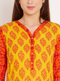 Straight Printed Cotton V-Neck Women's Kurta, Style Code - S16099N